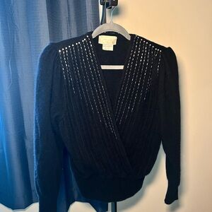 Cache Black Sweater with Silver Detailing